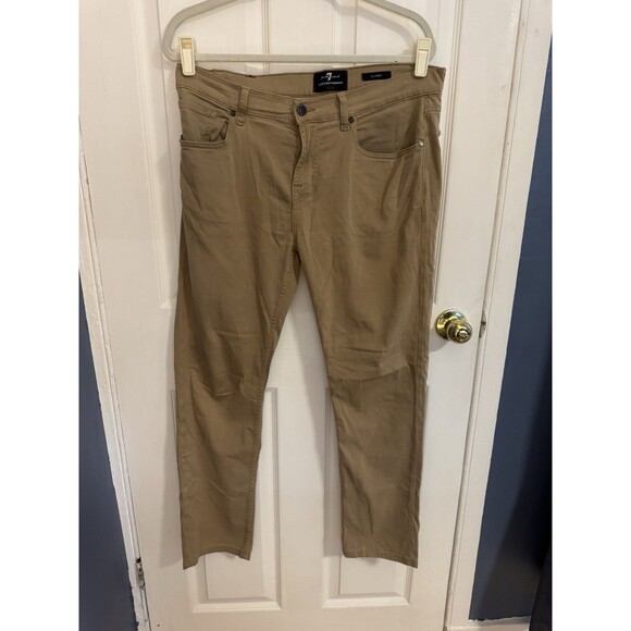 7 for all mankind luxe performance Beige Chinos slimmy Size 33 - Picture 1 of 6